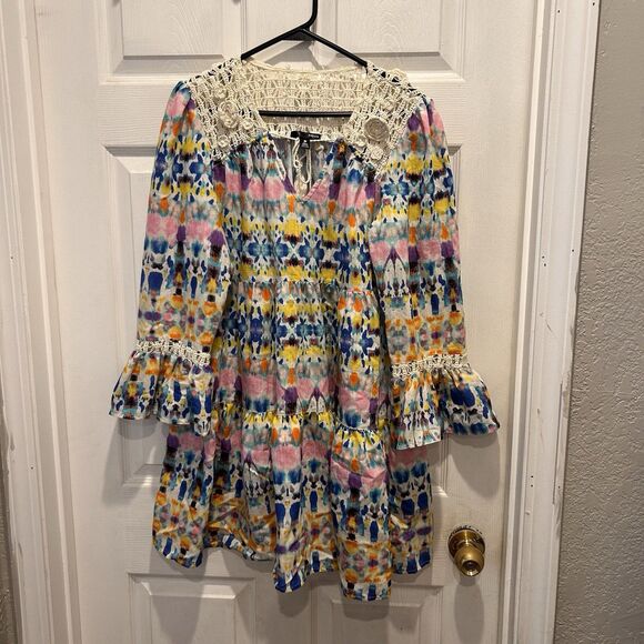 Aqua By Bloomingdale's Lace Crochet Mini Dress Womens Large Fit And Flare - Picture 4 of 9